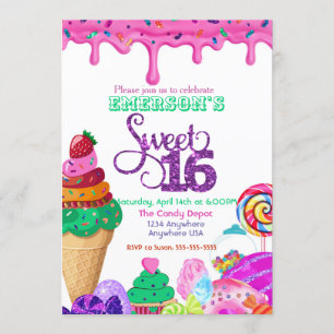 Invitación Sweet 16, Candyland, Candy Sweets donut