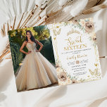 Invitación Sweet 16 Champagne Brown Floral Butterflies Foto<br><div class="desc">Personalice esta hermosa tarjeta de invitación para imágenes de forma fácil y rápida. Simplemente haga clic en el botón "Editar usando herramientas de diseño" para modificar el texto, la redacción, el estilo de fuente, el tamaño de fuente y el color de fuente. También puede agregar o quitar texto y mover...</div>