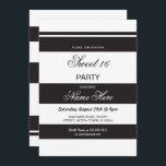 Invitación Sweet 16 Cumpleaños Party Stripe Black White Invit<br><div class="desc">Elegante Stripe invitaciones de los Black and White Party. Se incluye la impresión posterior. Cambie el texto para que se adapte a su fiesta,  perfecto para cualquier edad. Vea la colección - view Wow Meow para la elegante colección de franjas en blanco y negro.</div>