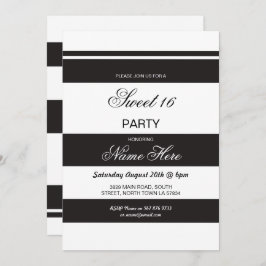 Invitación Sweet 16 Cumpleaños Party Stripe Black White Invit