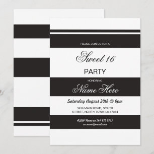 Invitación Sweet 16 Cumpleaños Party Stripe Black White Invit