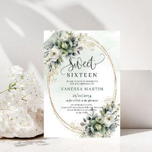 Invitación Sweet 16 de eucalipto verde y blanco