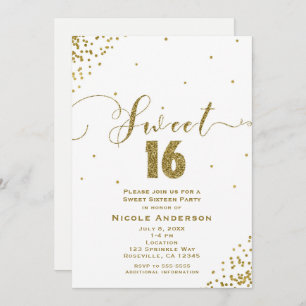 Invitación SWEET 16 Dieciséis esquinas de Confetti Blanco y O