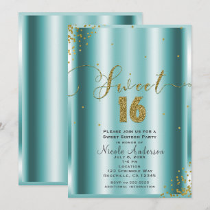 Invitación SWEET 16 Dieciséis Esquinass de Confeti Acuático y