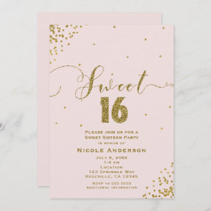 Invitación SWEET 16 Dieciséis Rincón Rubor Pink & Gold Confet