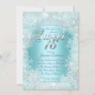Invitación Sweet 16 Fiesta azul Verde azulado Silver Winter W