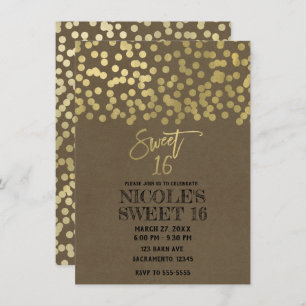 Invitación Sweet 16 Fiesta Relieve metalizado dorado Moda mod