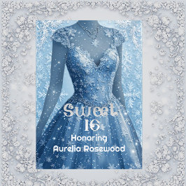 Invitación Sweet 16 Icy Blue Silver Snowflakes Personalized 