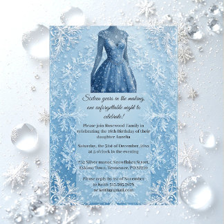 Invitación Sweet 16 Icy Blue Silver Snowflakes Personalized 