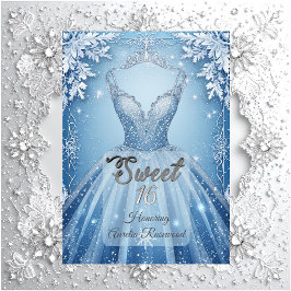 Invitación Sweet 16 Icy Blue Silver Winter Frost Snowflakes 