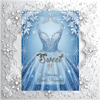 Invitación Sweet 16 Icy Blue Silver Winter Frost Snowflakes 