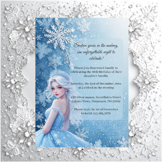 Invitación Sweet 16 Icy Blue Silver Winter Personalized Photo
