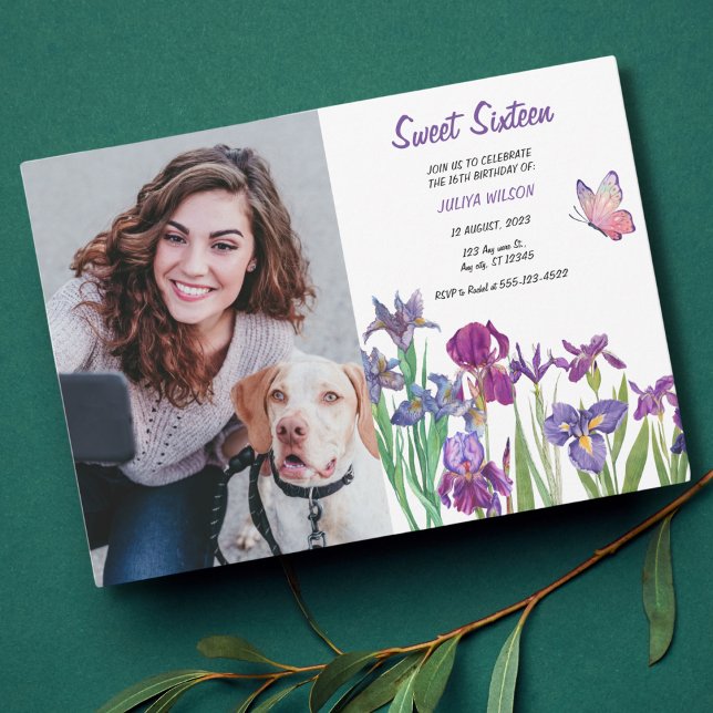 Invitación Sweet 16 Iris flor Photo Birthday (Subido por el creador)