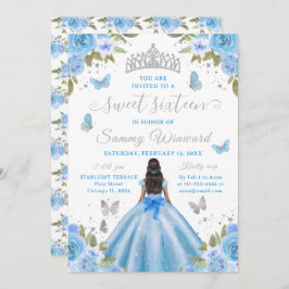 Invitación Sweet 16 Light Blue Princess African American Girl