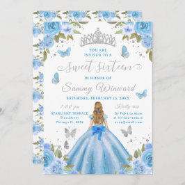 Invitación Sweet 16 Light Blue Princess Blonde Girl