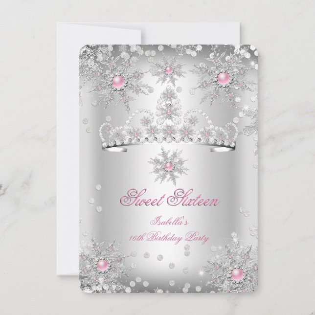 Invitación Sweet 16 Light Pink Silver Winter Wonderland (Anverso)