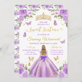 Invitación Sweet 16 Light Purple Princess Blonde Girl