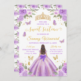 Invitación Sweet 16 Light Purple Princess Brunette Girl