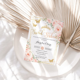 Invitación Sweet 16 Mariposas Floral Rosa Rubor