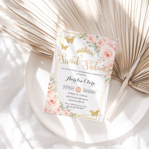 Invitación Sweet 16 Mariposas Floral Rosa Rubor