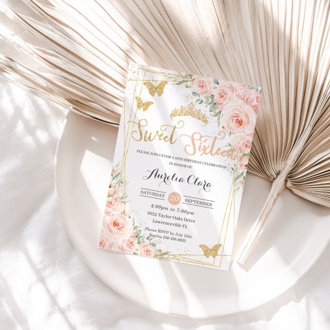 Invitación Sweet 16 Mariposas Floral Rosa Rubor (Subido por el creador)