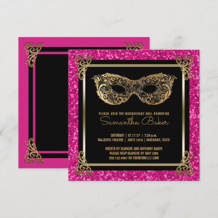 Invitación Sweet 16 Masquerade Ball Sweet Dieciséis Oro Rosa