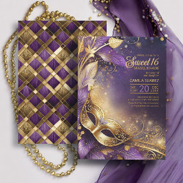 Invitación Sweet 16 Masquerade Purple Gold ID1032