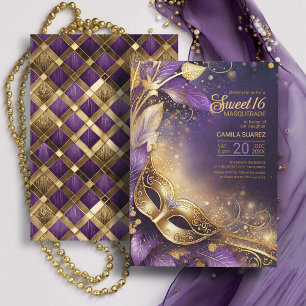 Invitación Sweet 16 Masquerade Purple Gold ID1032