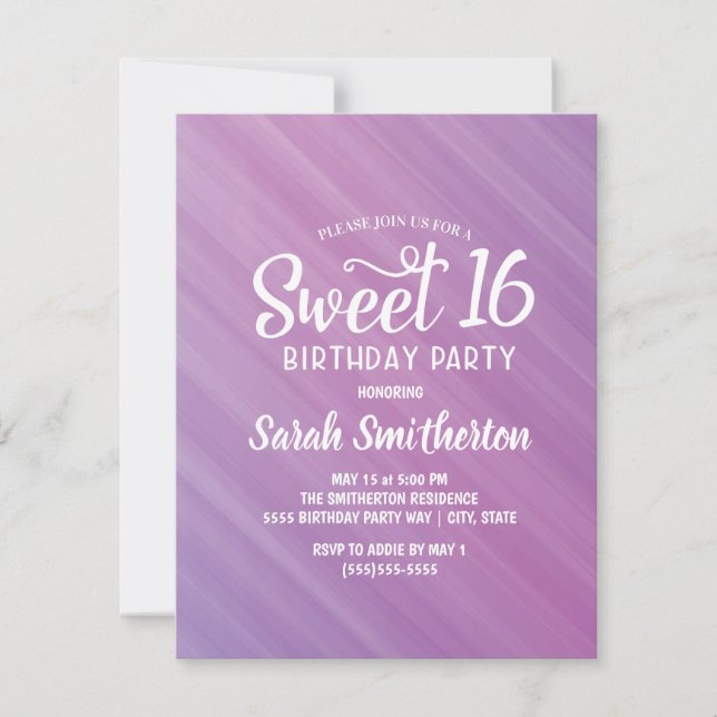Invitación Sweet 16 Morada (Anverso)