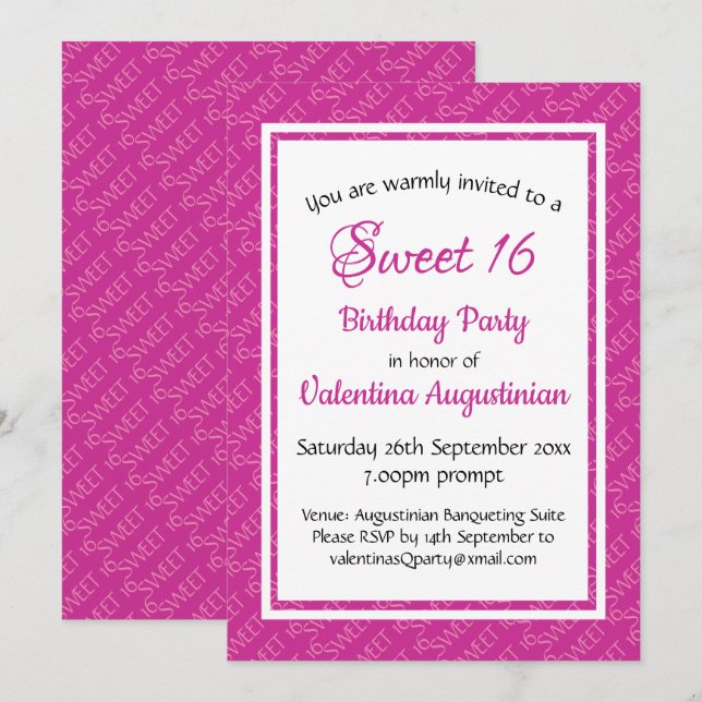 Invitación SWEET 16 NACIMIENTO PINK personalizado (Anverso / Reverso)