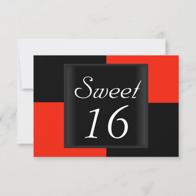 Invitación Sweet 16 Negro Rojo (Anverso)