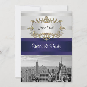 Invitación Sweet 16 NYC Skyline BW 05 Blanco Marin