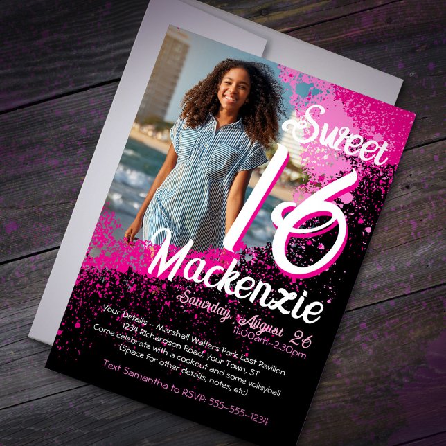 Invitación Sweet 16 Paint Splatter Photo Birthday Invitation (Subido por el creador)