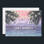 Invitación Sweet 16 Palm Tree Tropical Beach String Lights<br><div class="desc">Tropical Palm Tree Beach Ilumina Dulces 16 Invitaciones De Fiesta De Cumpleaños.</div>