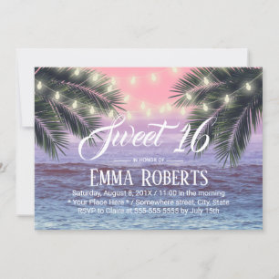 Invitación Sweet 16 Palm Tree Tropical Beach String Lights