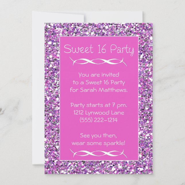 Invitación Sweet 16 Party Invitation Pink Silver Sparkle Look (Anverso)