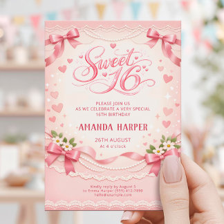Invitación Sweet 16 Pink Birthday Party Card