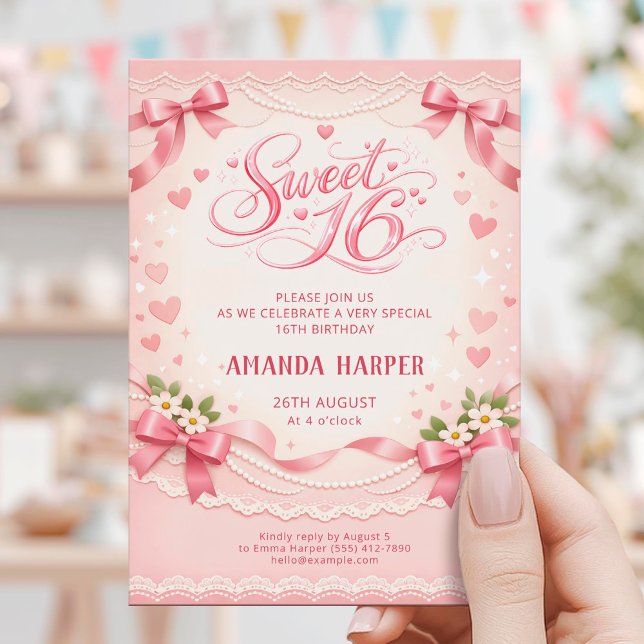 Invitación Sweet 16 Pink Birthday Party Card (Subido por el creador)