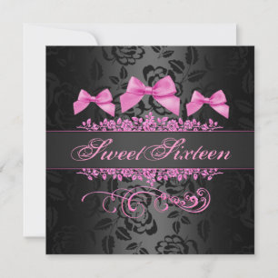Invitación Sweet 16 Pink & Black Bow Birthday Invitation