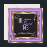 Invitación Sweet 16 Purple Gold Photo 16th Birthday Party<br><div class="desc">Dulce Dieciséis, Dulce 16 Fiesta Añadir su foto. Elegante Purple Gold Black. Elegante cumpleaños morado y negro para Chicas adolescentes y mujeres de todas las edades invitaciones del partido de cumpleaños. Personalizar con sus propios detalles y edad. Plantilla para Dulce 16, 16, Quinceañera 15, 18, 20, 21, 30, 40, 50,...</div>