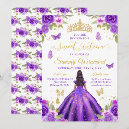 Invitación Sweet 16 Purple Princess African American Girl
