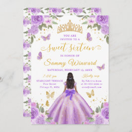Invitación Sweet 16 Purple Princess African American Girl