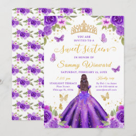 Invitación Sweet 16 Purple Princess Brunette Girl