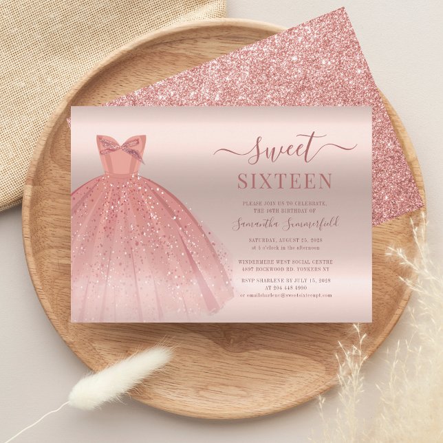 Invitación Sweet 16 Rosa Gold Glam 16th Birthday Party (Sweet 16 Birthday Party Invitation)