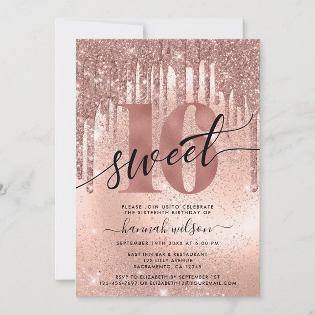 Invitación Sweet 16 Rosa Gold Trendy (Anverso)