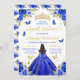 Invitación Sweet 16 Royal Blue Princess African American Girl