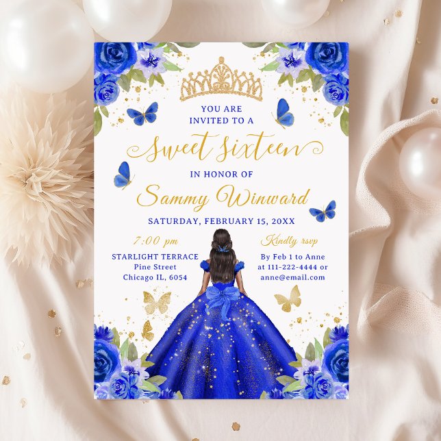 Invitación Sweet 16 Royal Blue Princess African American Girl (Subido por el creador)