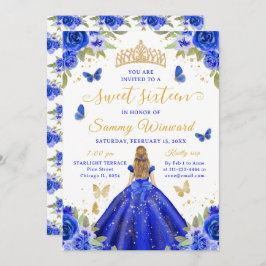Invitación Sweet 16 Royal Blue Princess Blonde Girl