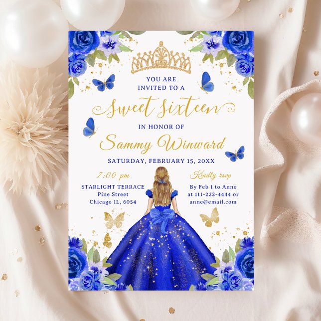Invitación Sweet 16 Royal Blue Princess Blonde Girl (Subido por el creador)