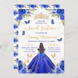 Invitación Sweet 16 Royal Blue Princess Brunette Girl